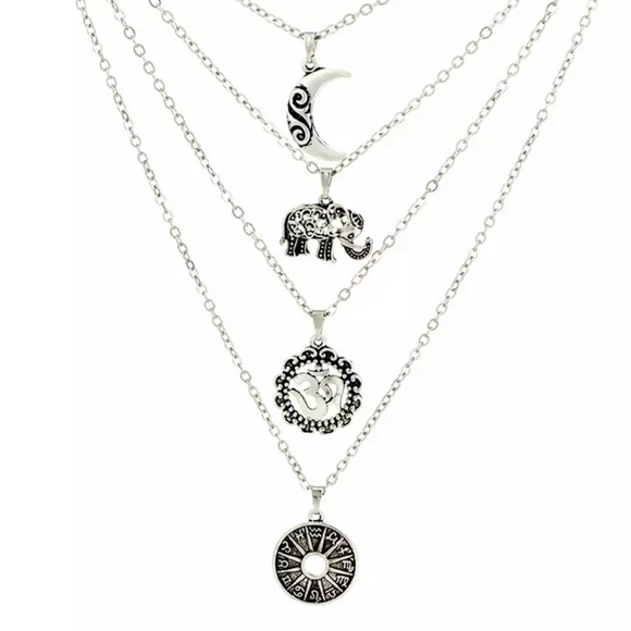 Elephant & Moon Layered Necklace - Picture 3 of 6